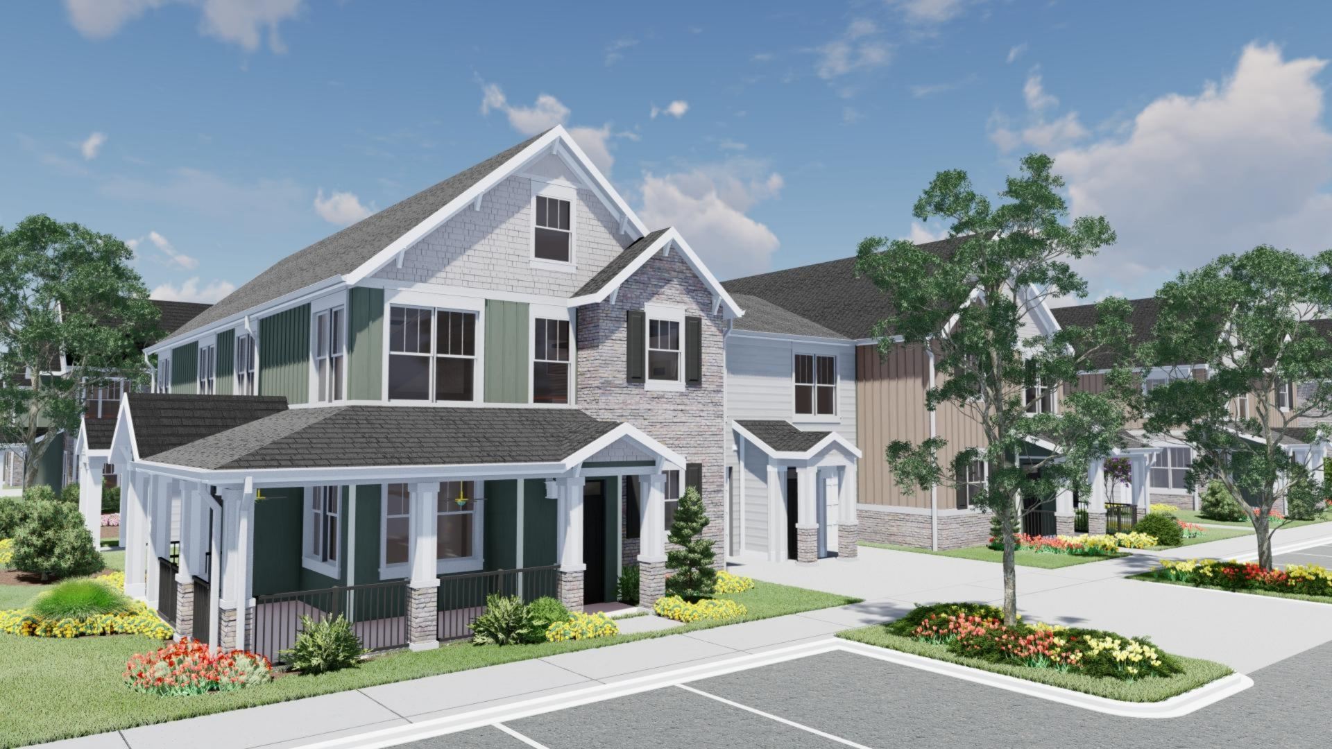 A large house with a front porch and a driveway.